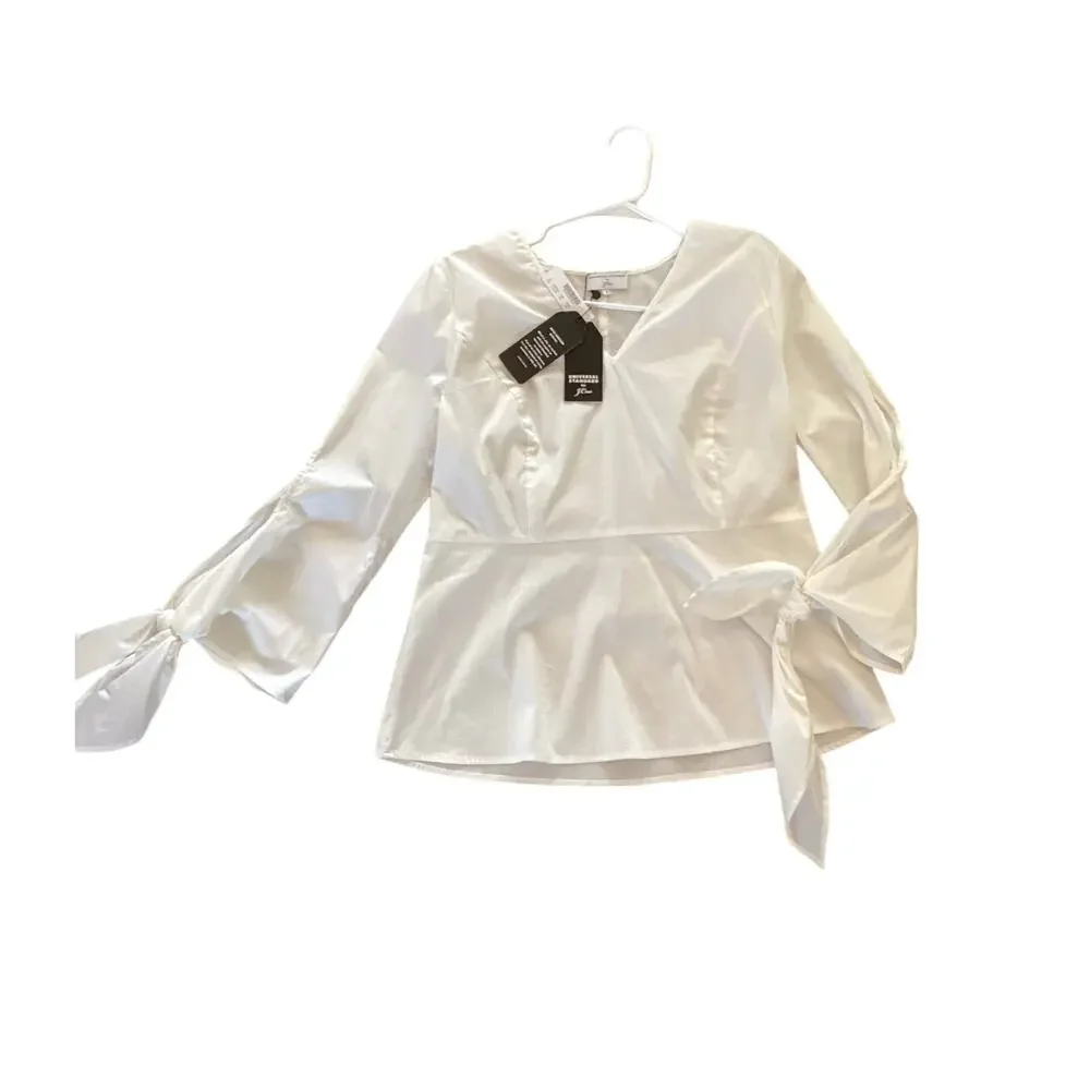 NWT Universal Standard X J. Crew Womens Tie Sleeve Poplin Blouse Top White Small - Picture 2 of 10